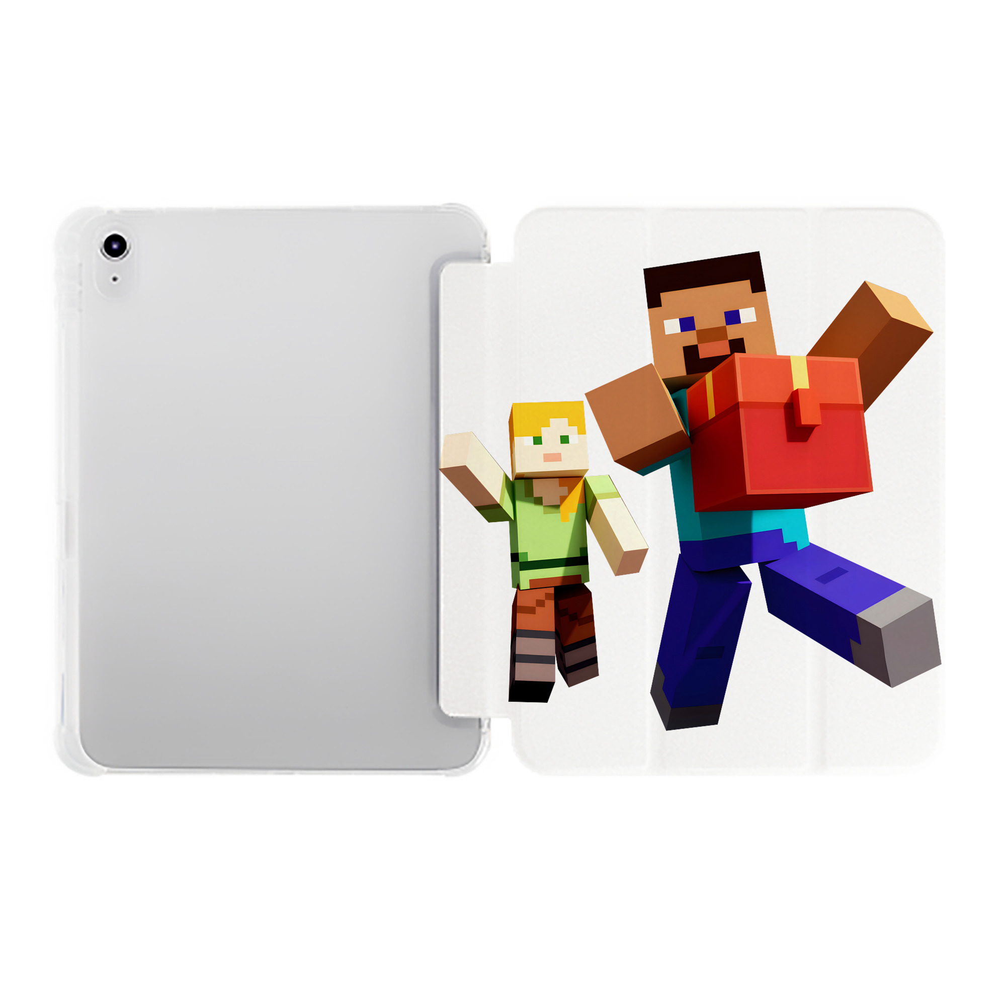 （画像用） マインクラフト ブロックの世界 Minecraft MC Block world IPad ケース ペン収納付き 三つ折りスタンド PUレザー×シリコン 対応機種9.5/10.5/10.9インチ